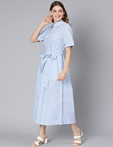 Image of oxolloxo Women Cotton Half Sleeves Shirt Style Party Dress