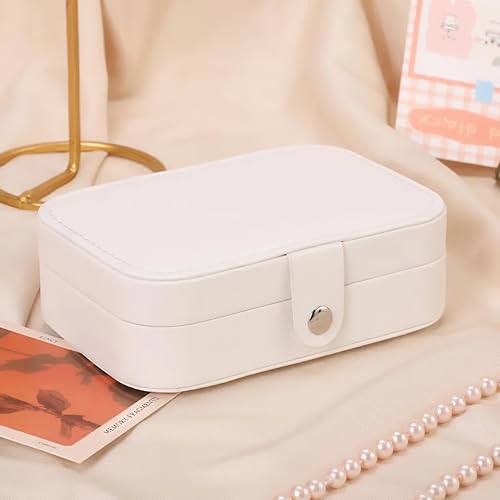 Image of Lazer Accessories Jewellery Organiser PU Leather Zipper Portable Storage Box Case with Dividers Container for Rings, Earrings, Necklace Home Organizer | Cream White