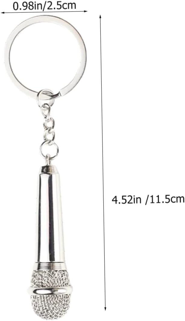 Silver Metal Microphone Key Chain Decorative Hanging Ornament Bag Charm image 2