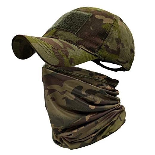 ehsbuy Camo Casquette de Baseball Homme avec Refroidissement Cache-Cou Visage Écharpe Masque Armée Tactique Militaire Chapeau pour Courir Chasse Camping Cyclisme Pêche Sports