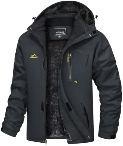 TACVASEN Herren Winter Wasserdichte Winddichte Winterjacke Warme Fleece-Futter Ski Regenmantel mit Kapuze