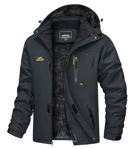 TACVASEN Herren Winter Wasserdichte Winddichte Winterjacke Warme Fleece-Futter Ski Regenmantel mit Kapuze
