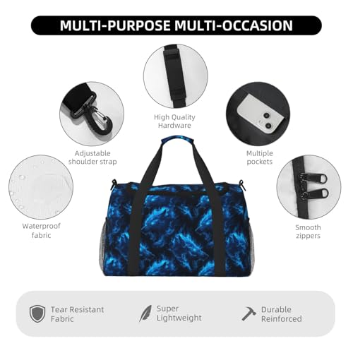 Cool Blue Lightning Wolf Print Duffle Bag for Travel, Carry On Weekender Overnight Duffel Bags, Gym Bags for Women Men, Personal Item Travel Bag3