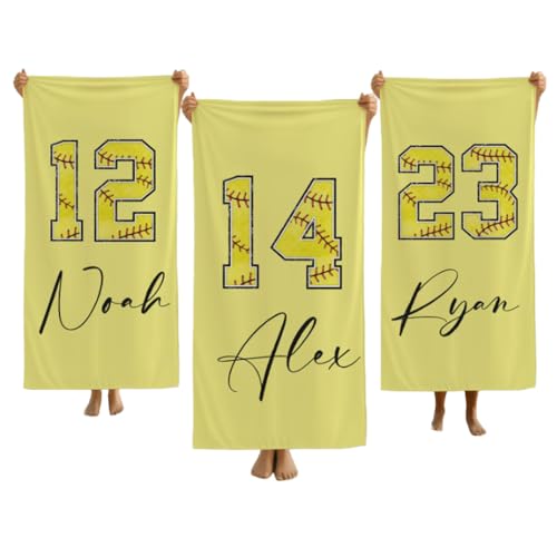 LOTUS US Softball Beach Towel Custom Softball Softball Team Gifts for Jersey Girls Coach Mom Player Personalized Name and Number Gifts