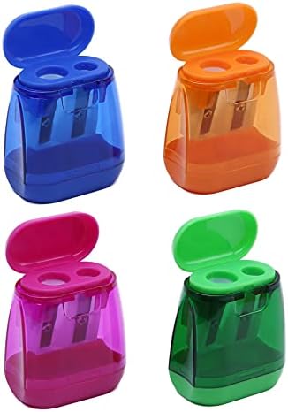 4PCS Manual Pencil Sharpener,Double Holes Colored Prism Pencil Sharpeners with lid for Kids,Suitable for School,Office,Home