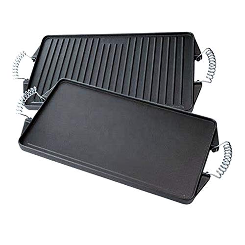 Bruntmor 17 x 9 Pre-Seasoned Cast Iron Reversible GrillGriddle Pan Cast Iron Grill Pan For Stovetop Open Fire In Oven - with Easy Grip Steel Spring Handles