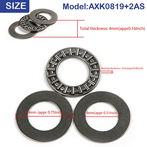 Atoplee Thrust Needle Roller Bearings With Washers,Axk0819+2As Thrust Needle Roller Industrial Bearing 1Pc Cage Needle + 2Pcs Washers [ 8X19Mm, 10Pcs]1Pc Cage Needle + 2Pcs Washers [ 8X19Mm, 10Pcs] #TOP1