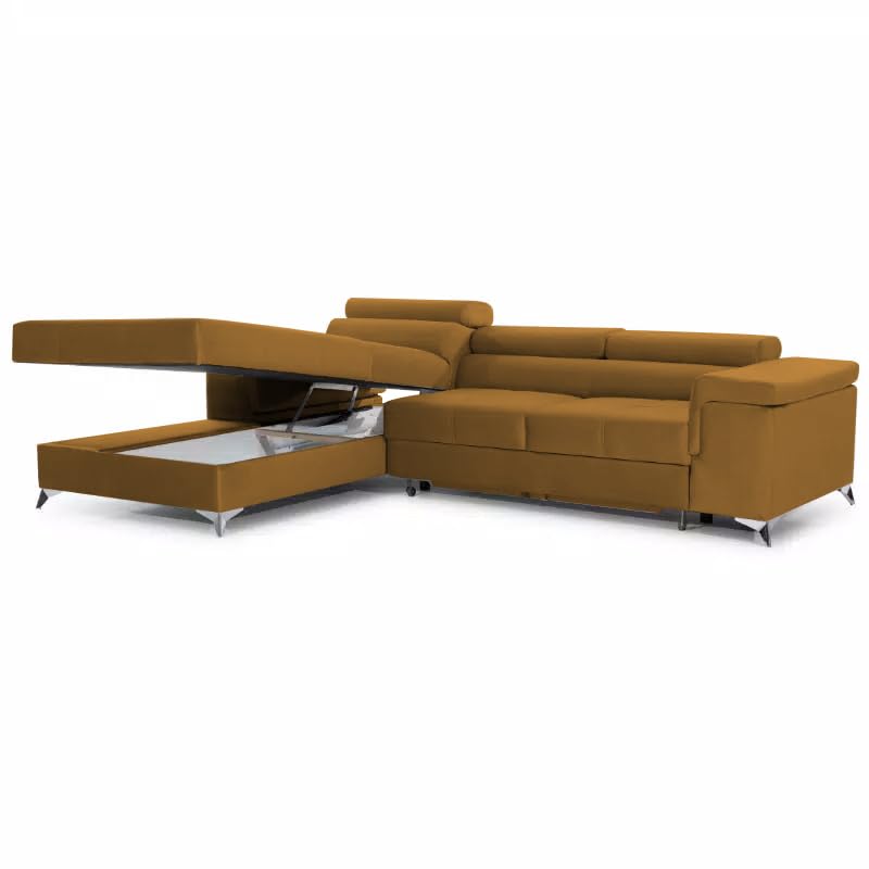 COMFORTINO FURNITURE Ecksofa mit Schlaffunktion Amandi L-Form, Sofa Couch mit Bettkasten, 3-Sitzer Eckcouch, Schlafsofa für Wohnzimmer, Big Sofa Couch mit Schlaffunktion (Gold, Links) – Bild 6