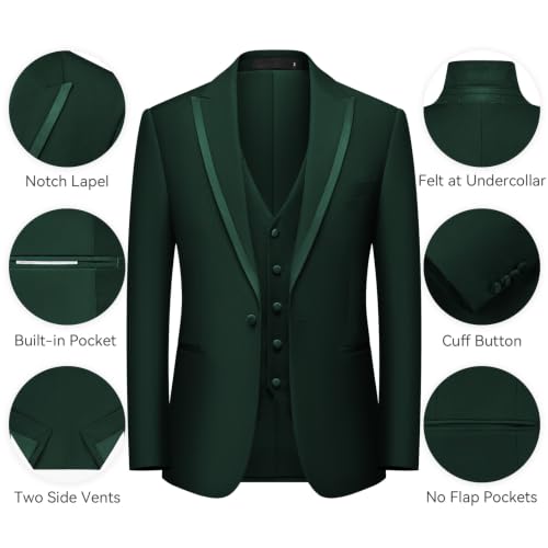 WEEN CHARM Men's 3 Piece Suit One Button Blazer Jacket Vest Pants Set Slim Fit Formal Wedding Business Tuxedo Suits - Image 5