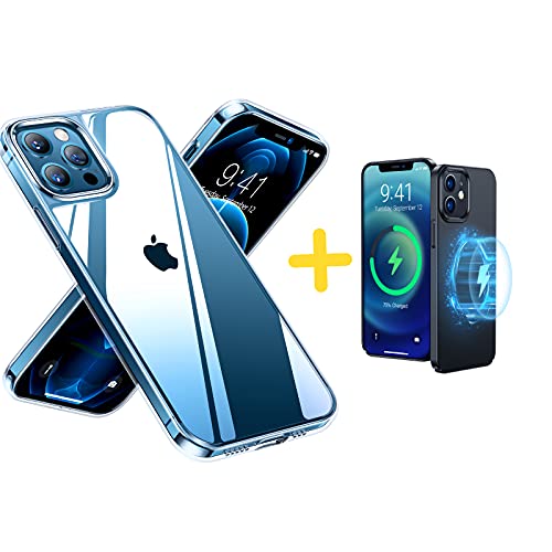TORRAS 9H Tempered Glass Clear iPhone 12 Case& Slim Magsafe iPhone 12 Case