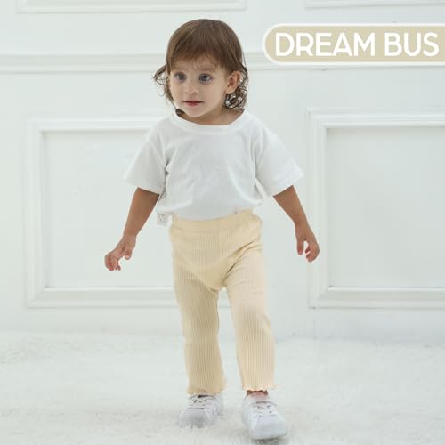 DREAM BUS 3 Pack Baby Girl Pants Toddler Leggings Solid Ribbed Cotton Baby Girls Flare Pants Toddler Bell Bottoms3