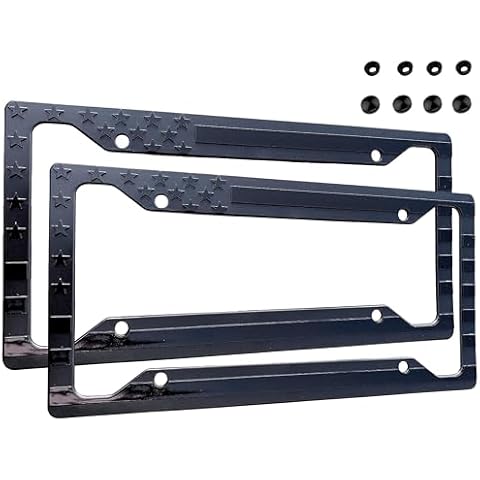 TACTILIAN American Flag License Plate Frame (2 Pack) Subdued 3D Embossed USA Flag in Black Gloss on Matte Finish for Car, Truck or SUV (Gloss on Matte Black) Cover