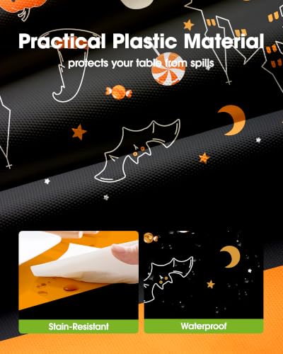 Image of Pureegg Plastic Table Cloth Disposable 10 Pack Halloween Orange,