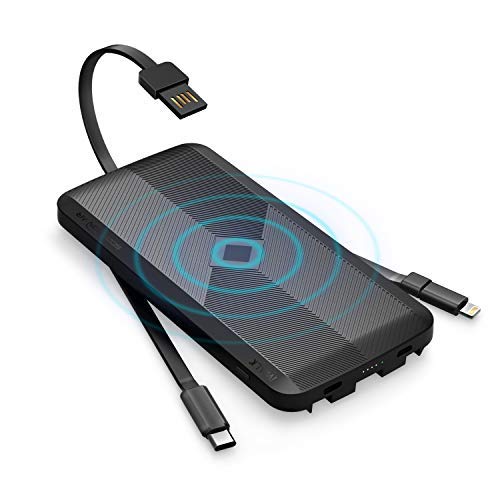 iWALK 8000mAh Wireless Charge Power Bank Built in Light-ning Adapter, Type C, Micro USB Cables, Ultra Slim Portable External Battery Pack Power Bank Charger Compatible with iPhone Samsung More
