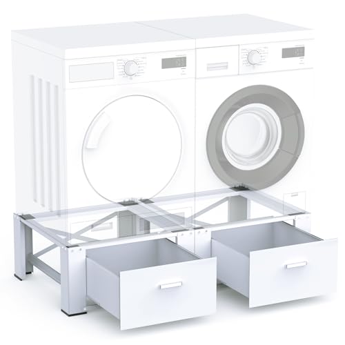 FAMIROSA 2 Pack Laundry Pedestals with Drawer, Universal Fit, 29'' x 29'' x14.3'', Heavy-Duty Steel, Washing Machine Base Stand, Dryer Base Platform, Capable of Supporting 700 lbs, White