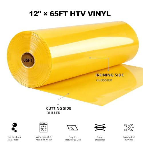 Image of FUNKAKA Heat Transfer Vinyl Rolls, 12 inch x 65ft Yellow Iron on Vinyl