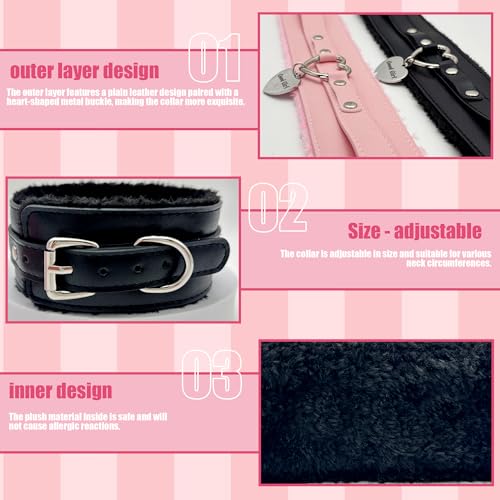 paloli Furry Heart Leather Choker Collar for Women – Personalized Engraved Heart Pendant, Handmade Adjustable Faux Fur Necklace, Cute Gothic Fashion Jewelry3