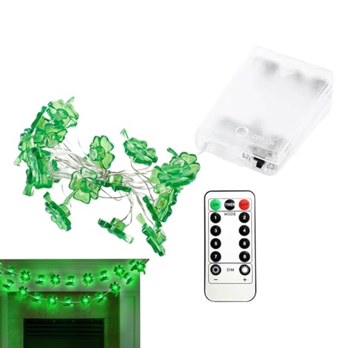 YNPQTDS String Lights Día de San Patricio, S t. Patrick's Day Decoration Lights,Lámpara de hadas Shamrock impermeable | Luces de batería para fiestas, cumpleaños, decoración de bodas