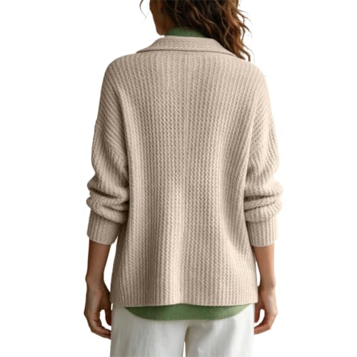 GOSEAGOTOFUN Knit Cardigans for Women Notched Lapel Ribbed Sweater Long Sleeve Button Up Cardigan Fall Fashion Casual Sweater 01-White Small - image 2