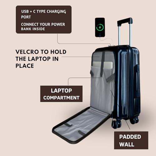 Image of Cabintrolley Bag Polycarbonate 20inch 55cms with 16inch Laptop and USB Port Compartment Small Size Suitcase for Flight Travel Suitable for Men, Women,Boys and Girls (Black with Packing Cube)