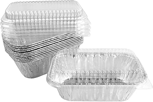 Handi-Foil 1 Lb. - 25 Set - Aluminum Foil Mini-Loaf/Bread Baking Pan W/Clear Low Dome Lid #TOP22