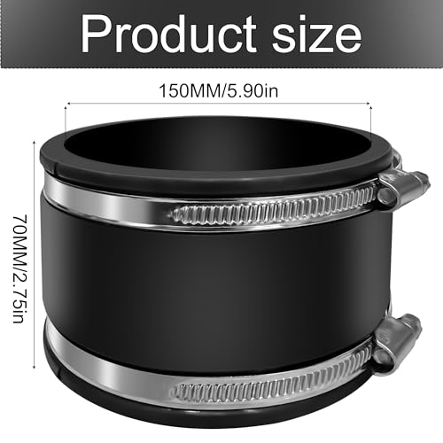 150mm Flexible Gummimuffe Gummikupplung mit Zwei Edelstahlschellen, Flexible Geräuschmindernde Manschette für Rohrventilator,Rohrverbinder für Rohrventilator,Zum Anschluss Von Rohrventilatoren