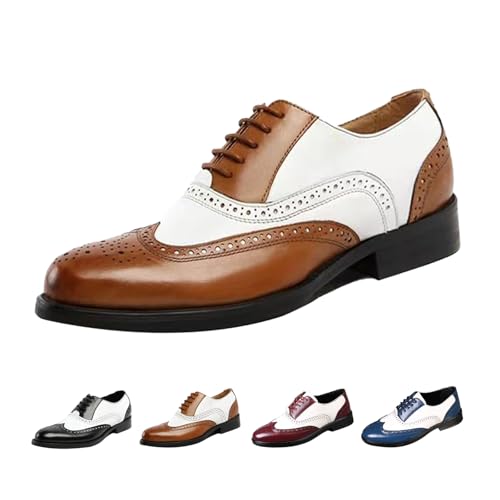 Image of Men's Colorblock Derby Dress Leather Shoes,Fashion Carving Floral Wingtip Block Lace-up Formal Business Casual Shoes