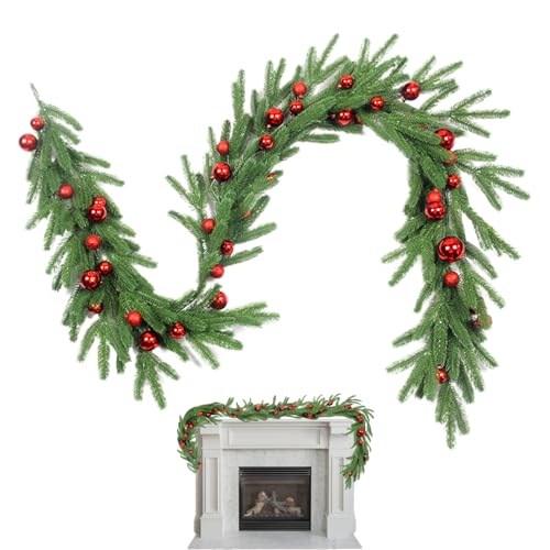 Navidad | De cedro verde con ramas de pino, verde artificial, guirnalda de decoración navideña para árbol, mesa, terraza, interior, entrada de vacaciones