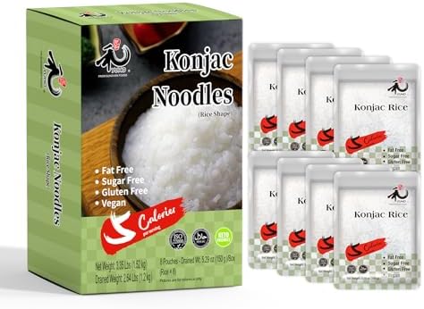 YUHO Shirataki Konjac Rice, 8 x 150 g, Vegan Food Gluten-Free Rice