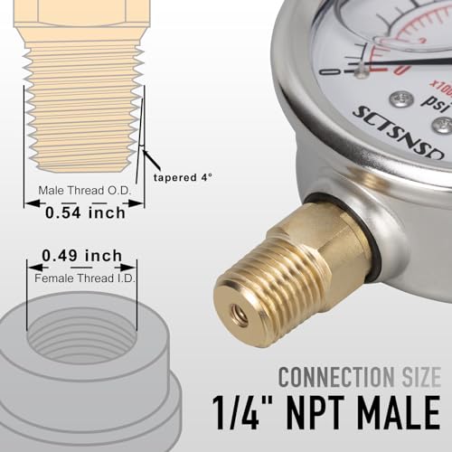 -30 inhg to 0 vacuum pressure gauge glycerin liquid filled 25 inch dial 1434 npt lower mount stainless steel case for air conditioning line tank air pump hvac pipe pressure test