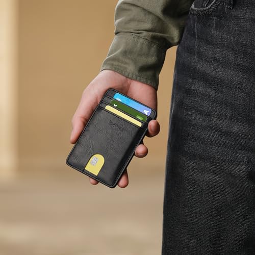 Image of Buffway Mens Slim Wallet, Minimalist Thin Front Pocket Leather Credit Card Holder with RFID Blocking for Work Travel | Minimalist