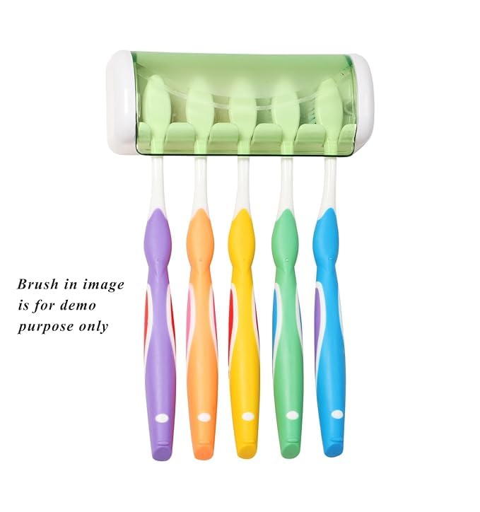 Prostuff.in® Plastic 1 Pcs Easily Wall Mounted 5 Toothbrush Holder Storage with Dust Proof Cover Holder for Bathroom Multicolor 4