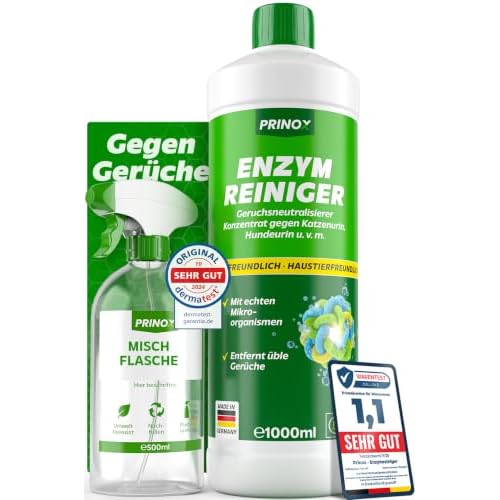 PRINOX® 1030ml Enzymreiniger Konzentrat inkl. Mischflasche I STARKER GERUCHSENTFERNER I Ergibt bis zu 40L Geruchsneutralisierer I Beseitigt Hundeurin, Katzenurin Geruch tiefgreifend uvm. I Made in DE