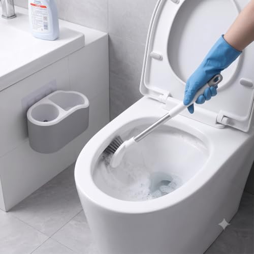 Image of Vasukie Silicone Toilet Brush and Holder Set, with a Extra Crevice Cleaning Brush Deep Cleaning Toilet Bowl Brush for Bathroom Toilet Brushes for Bathroom Wall Mounted Water Drop (2IN1 White)