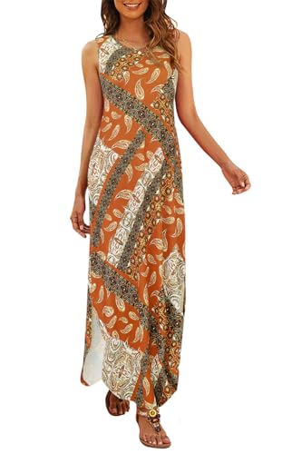 Image of Hount Women's Casual Summer Sleeveless Dress Loose Split Maxi Dresses with Pockets