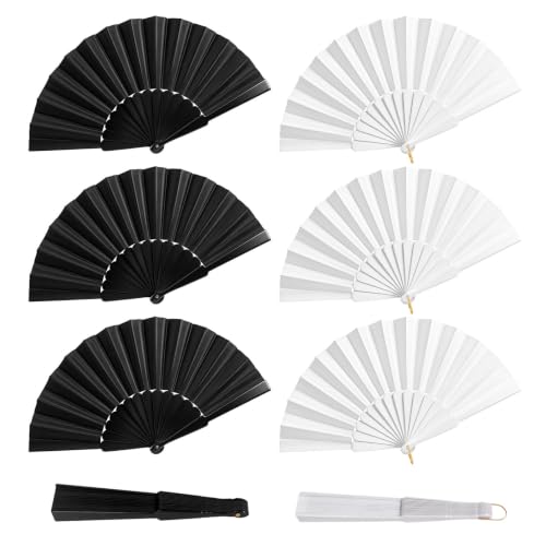 6 Stück Fächer aus Kunststoff in Schwarz und Weiß für Festival Must Haves, Handfächer Hochzeit...