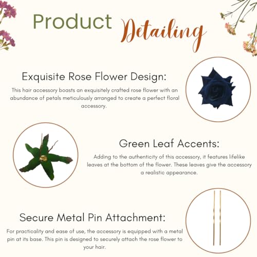 Image of Hair Flare Artificial Plastic & Metal Rose Flower with An Abundance of Petals Design Hairpin /Hair Clip /Judabun | Bridal Hair Accessories, Wedding, Festival for Women & Girls - 2700, Set of 2
