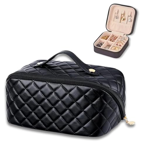 Madi Luxe Travel Cosmetic Bag,Large Capacity Makeup Bags for Women,Waterproof Portable Pouch and Toiletry Bag with Jewelry Organizer for Rings,Earrings,Necklaces,Stylish for Women.