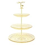 Lucky Will Gold Cupcake Cake Stand with Antler DéCor Handle,3 Tier Serving Platters for Wedding Birt