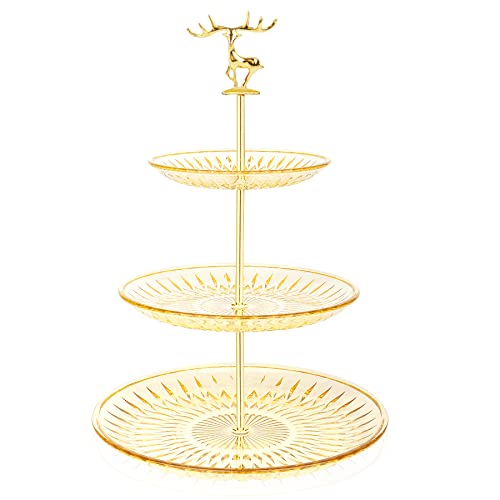 Lucky Will Gold Cupcake Cake Stand With Antler Décor Handle,3 Tier Serving Platters For Wedding Birthday Christmas Table Decorations Desert Stands Jewelry Holder Amber Tray #TOP23