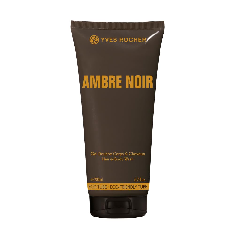 Yves Rocher - AMBRE NOIR Duschgel männer - 2-in-1 Dusch-Shampoo für Herren - Erfrischende Morgenroutine - Sinnlicher Holzduft - Eleganz und Charme - Vegan und natürlich - 200 ml