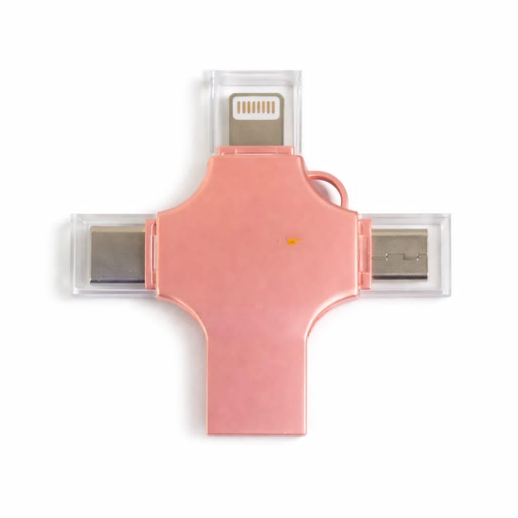 4-in-1 USB Flash Drive for Phone and Computer with Charging Port, High-Speed Data Transfer, Photo Backup, Portable Storage Device (Pink)