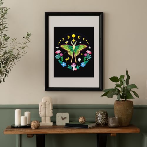 Image of Nuberlic Moth Embroidery Kits for Beginners - Embroidery Starter Cross Stitch Kit DIY Needlepoint Including Cloth with Pattern, Hoop, Needles Instruction and Threads