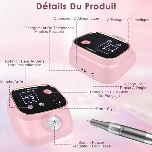 Kit de lime à ongles portable rose pour manucure à la maison - 6