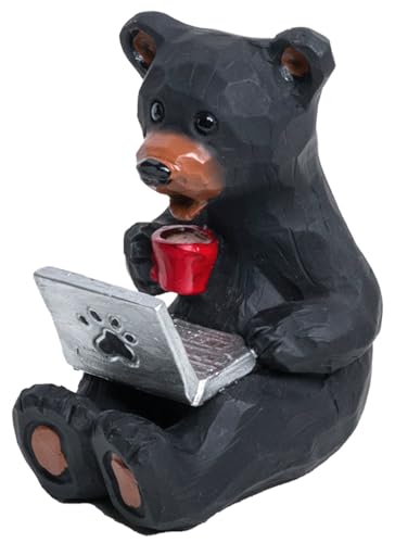 The Bridge Collection 3.13" Laptop Black Bear Figurine - Cabin, Mountain, Forest Decor for Home - Camping Decor - Office Worker Bear