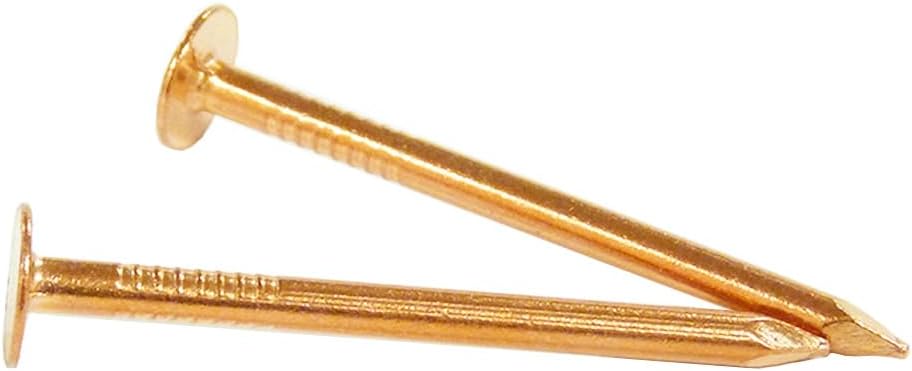 2" Solid Copper Smooth Shank Roofing Nails, 10 Gauge, 3/8" Head, Diamond Point, for Slate and Tile Roofing, Gutters, Sheet Metal, Decorative Copper, Saddlery, 1 lb (Approx. 93 Nails), Made in USA