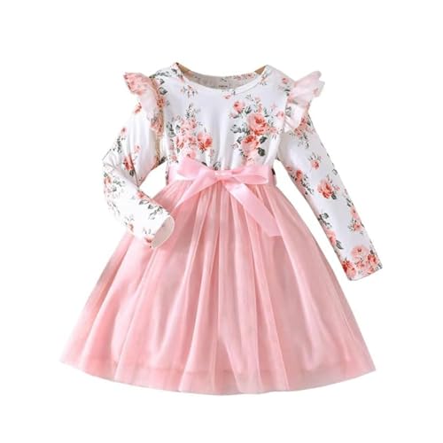 Image of Niren Enterprise 1019 Long Sleeve Printed Flower Belted Square Neck Baby Girl Frock with Knee-Length and A-Line Style