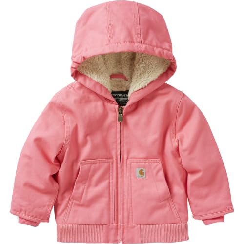 Image of Carhartt Baby Girls Sherpa-Lined Hooded Canvas Zip-Up Jacket