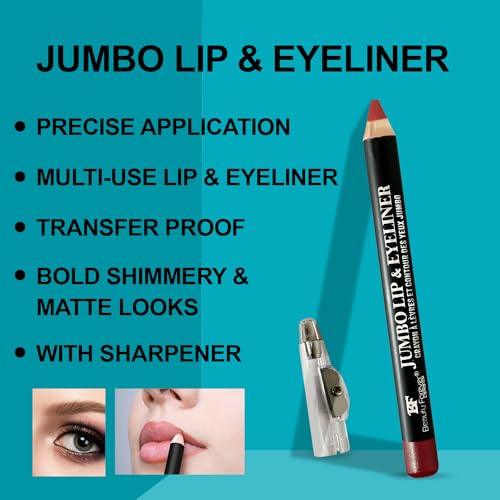 Beauty Forever Jumbo Lip Liner & Eyeliner Pencil with Sharpener, Long lasting Creamy Formula, 3gms (252 Bronze) - Image 6