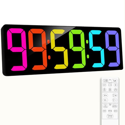 SJJSKY 17.2 Large Digital Timer Wall Clock with Remote Control Count Down Up Digital Timer Auto DST LED Big Digital Clock for Bedroom Kitchen Living Room Office Gym Home Decor RGB